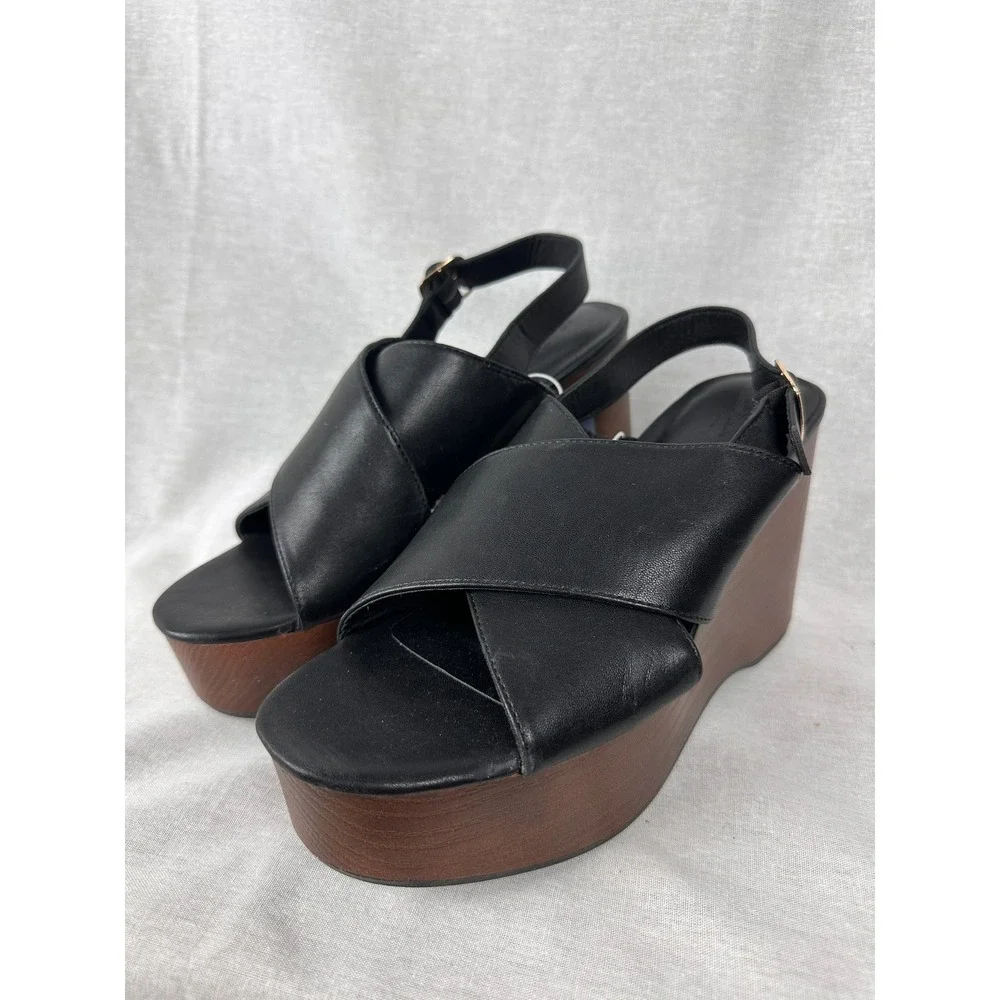 Universal Thread Naomi Black Platform Wedge Sandals Memory Foam 8.5 096047262